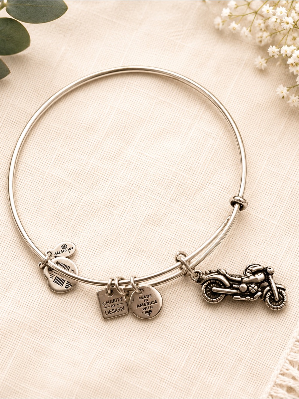 Alex and Ani Silver Motorcycle Charm Bangle